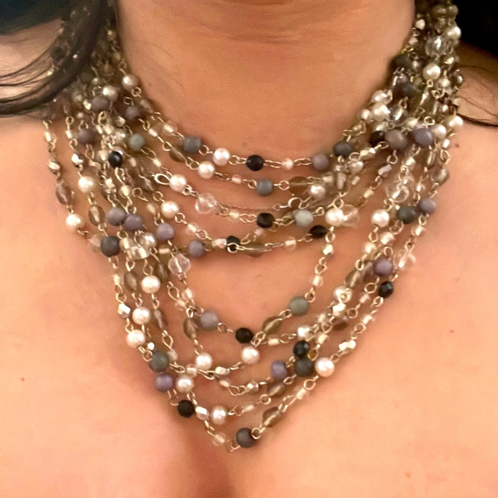 Multi Layer Bead Statement Necklace. Adjustable G… - image 1
